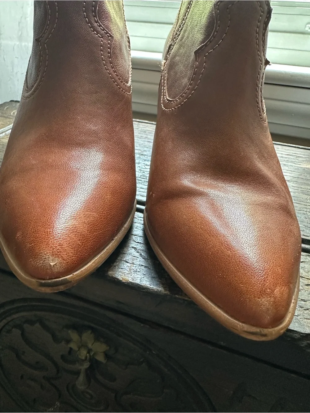 Frye‎ Reina Leather Ankle Booties in Cognac